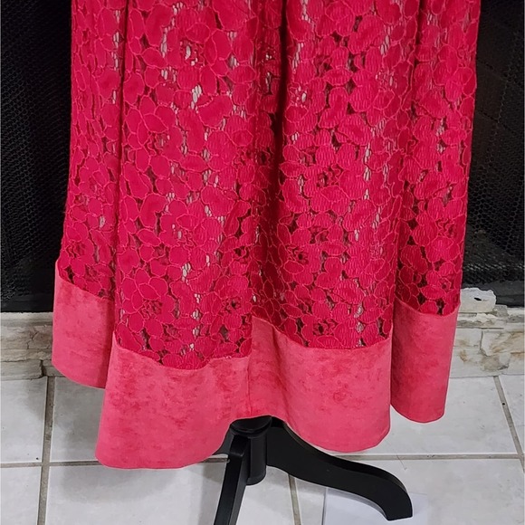 Calvin Klein Fuscia Lace overlay faux‎ suede trim midi party dress plus size 14W - Picture 4 of 8